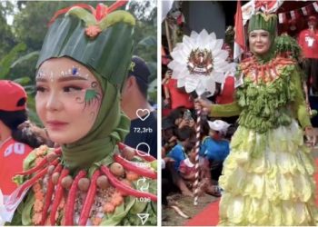 Viral Wanita Ikut Lomba Fashion Show Hari Kemerdekaan RI dengan Bahan Sayur-sayuran
